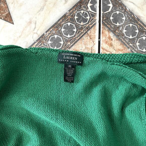 Exclusive Hand Knit for Ralph Lauren Medium Green Cardigan - Picture 2 of 6